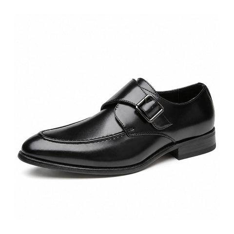 Lennox black monk strap men's dress shoe with a polished finish and discreet height boost for a refined professional look