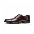 Monarch dark brown leather Oxford dress shoe with polished cap toe and a discreet height boost for refined professional style