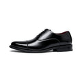 Monarch black leather mens dress shoe with polished cap toe lace up design and discreet height boost for a refined professional look