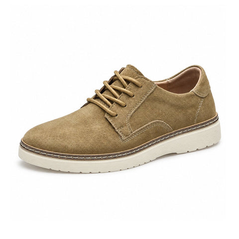 Navigator tan suede elevated casual shoe with lace up design cushioned sole and discreet height boost for comfortable everyday style