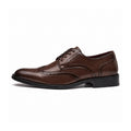 Prestige brown leather mens dress shoe with brogue detailing and discreet height boost for a polished professional look