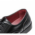 Prestige black leather mens dress shoe with brogue detailing burgundy lining lace up design and discreet height boost for polished style