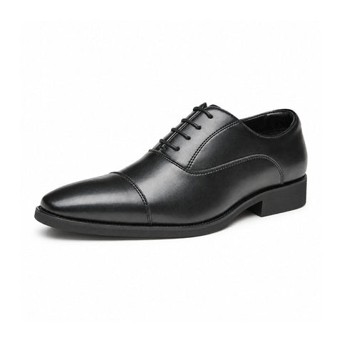 Regal black men's dress shoe with a sleek cap toe design and discreet height boost for polished professional style