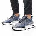 Retro33 blue gray mens sneakers with knit uppers lace closure cushioned soles and discreet height boost for comfortable everyday wear