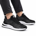 Retro33 black knit men's sneakers with white cushioned soles, lace up design, and a discreet height boost for comfortable everyday wear