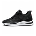 Retro33 black men’s sneaker with breathable knit upper laced design cushioned white sole and discreet height boost for comfortable everyday wear