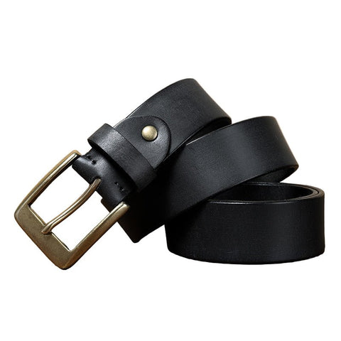The Classic Belt in black with a brass buckle, shown against a plain background.