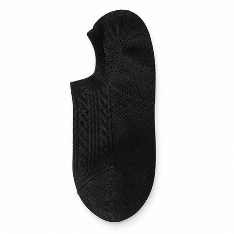 The Comfort Sock in black with a low cut no show design textured knit detailing and a snug fit for discreet wear with casual shoes