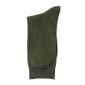 Close-up of a single olive green dress sock, shown flat.