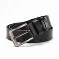 The Modern Belt in black with a laser-cut silver-tone buckle
