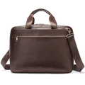 The Modern Briefcase in dark brown with a sleek design and a shoulder strap.