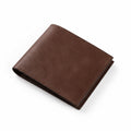 The Modern Wallet in brown leather with a slim bifold design and stitched edges displayed on a white background