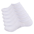 A set of white ankle socks arranged on a plain background.