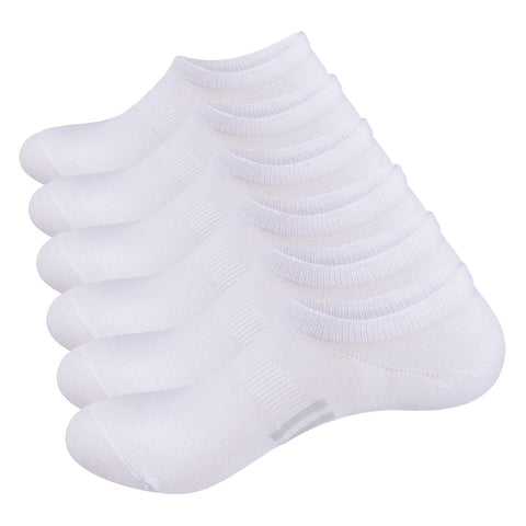 A set of white ankle socks arranged on a plain background.