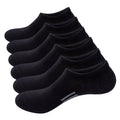 A set of six black ankle socks arranged on a plain background.