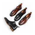Wellington Chelsea elevator boots in black and brown with elastic side panels and a discreet height boost