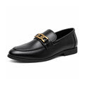 Whitmore black dress loafer with gold tone bit detail and discreet height boost for a polished professional style